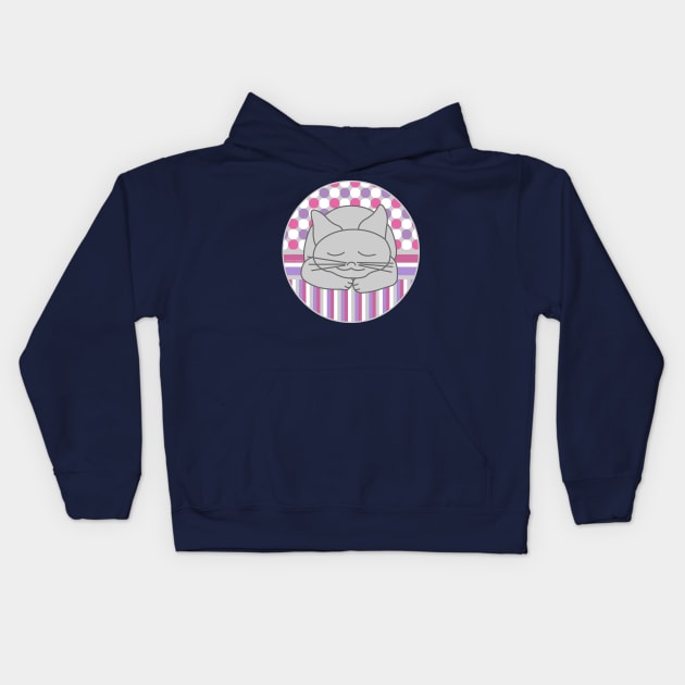 Sleeping Gray Cat Pink Pattern Oval Kids Hoodie by Barthol Graphics